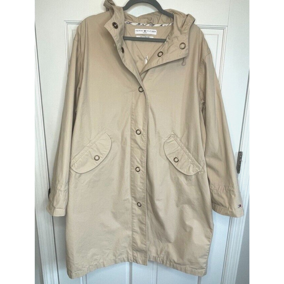 VTG Tommy Hilfiger Women’s Cotton Trench Coat 2X Rain Jacket Anorak Prep Y2K - Picture 1 of 16